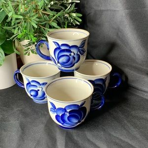 Set of 4 beautiful vintage cobalt blue and white porcelain tea / coffee cups